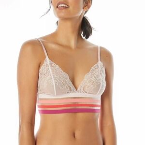 Hanky Panky Rosy Peach Pink Lace Sunset Striped Bralette Size Medium